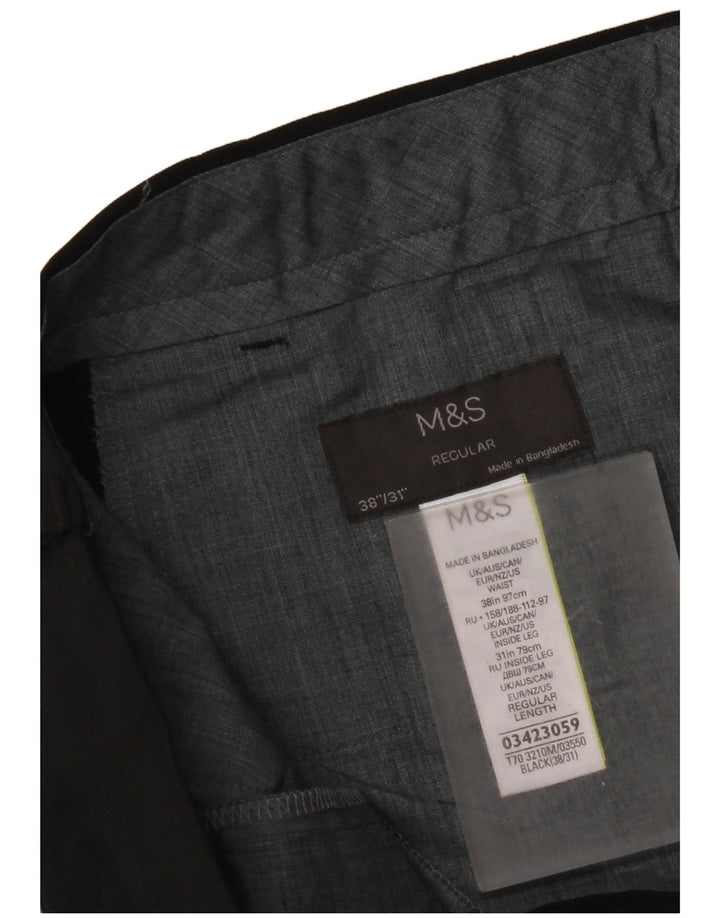 Marks & Spencer Mens Regular Suit Trousers W38 L31 Black Polyester