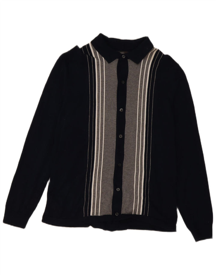 Marks & Spencer Mens Cardigan Sweater Medium Navy Blue Colourblock Cotton