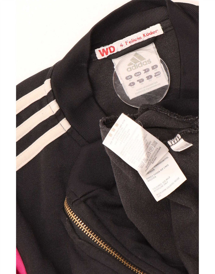 Adidas Womens Tracksuit Top Jacket UK 12 Medium Black Colourblock Cotton