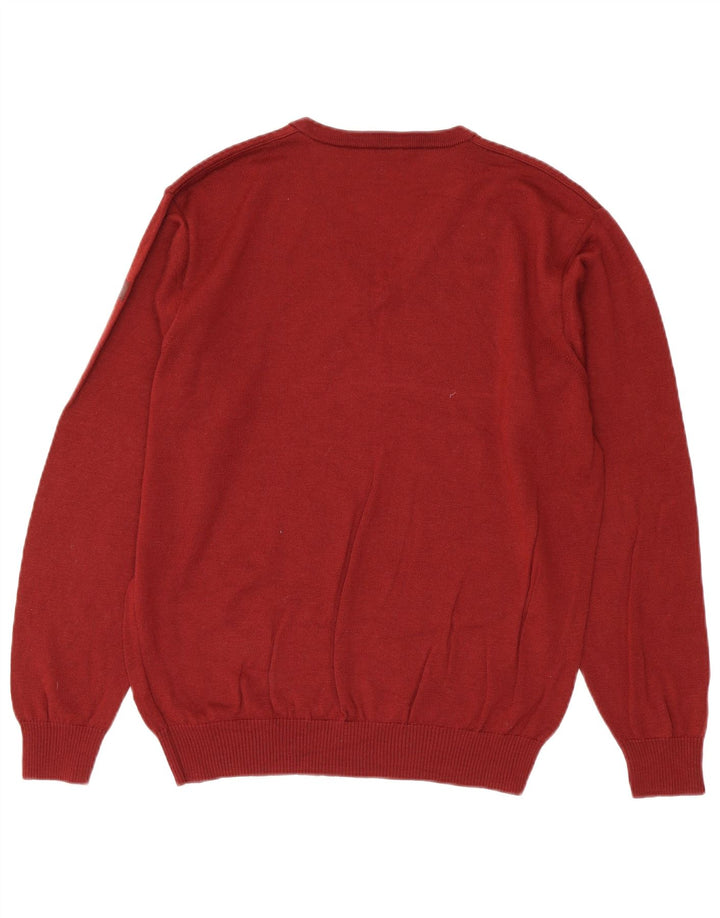 Marz Mens V-Neck Jumper Sweater IT 50 Medium Burgundy Virgin Wool