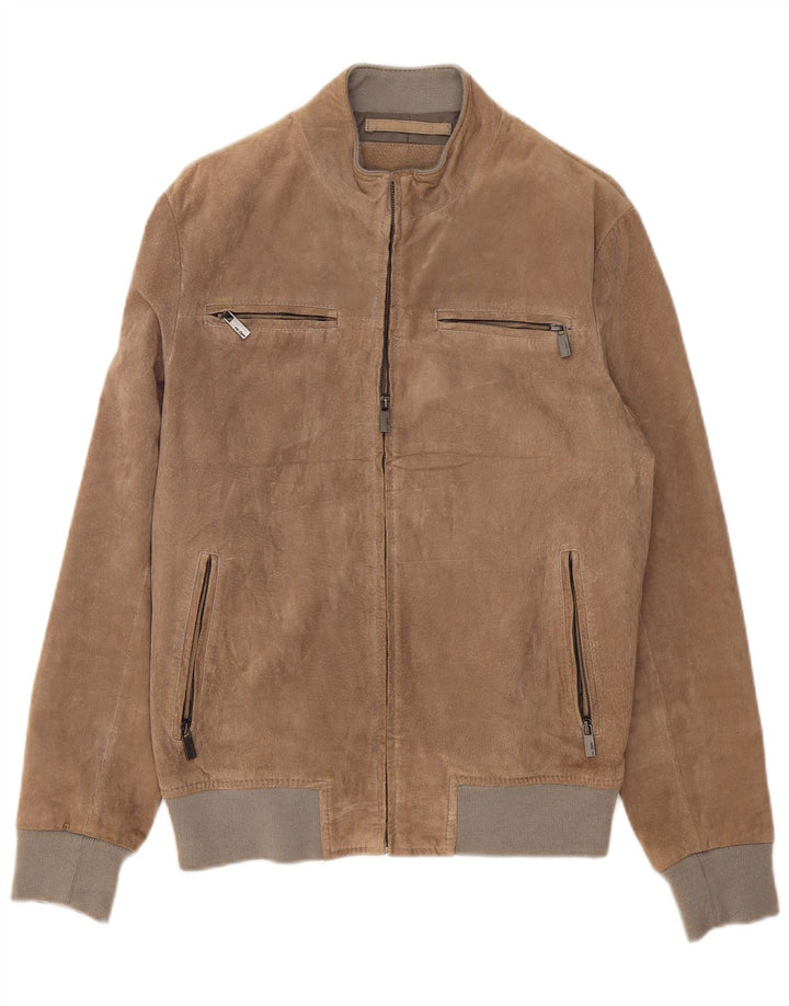 Vintage Mens Suede Bomber Jacket UK 38 Medium Grey Leather