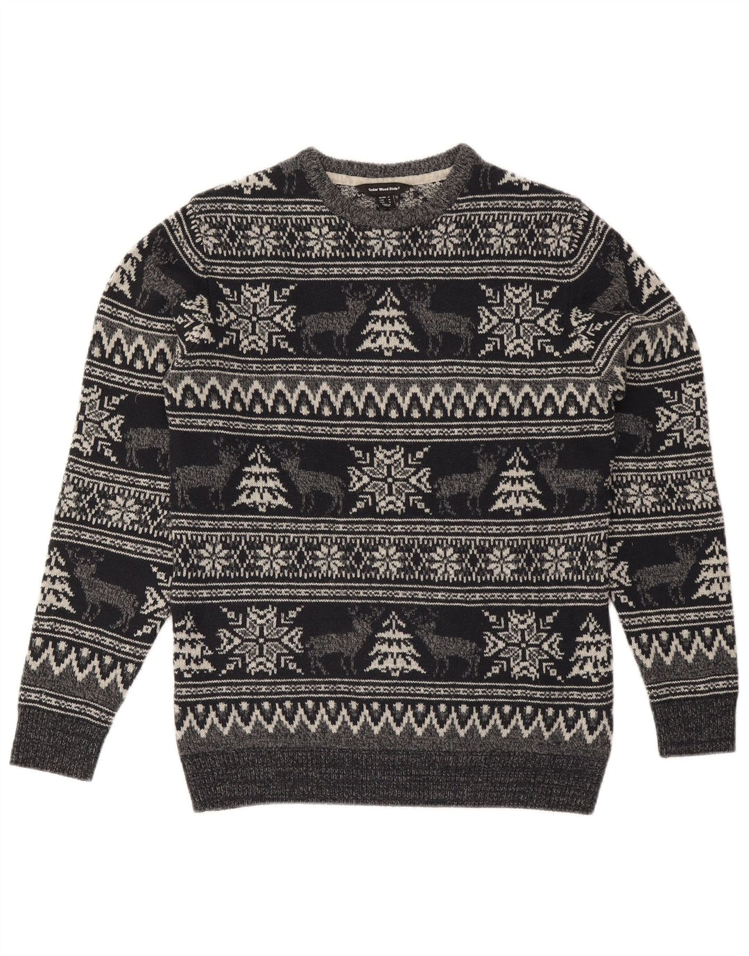 Cedarwood State Mens Crew Neck Jumper Sweater Medium Grey Fair Isle