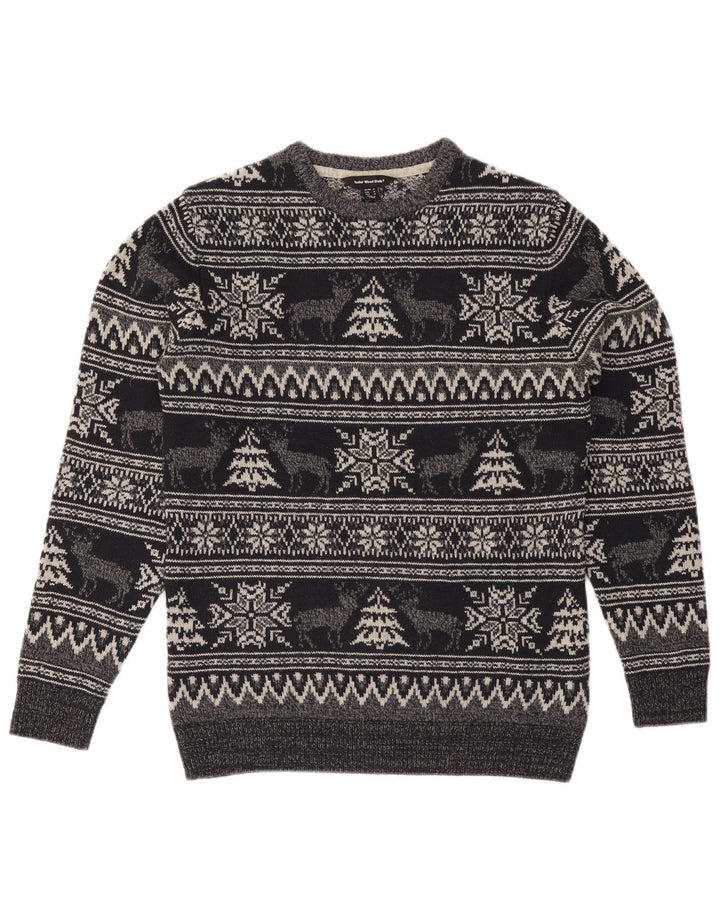 Cedarwood State Mens Crew Neck Jumper Sweater Medium Grey Fair Isle
