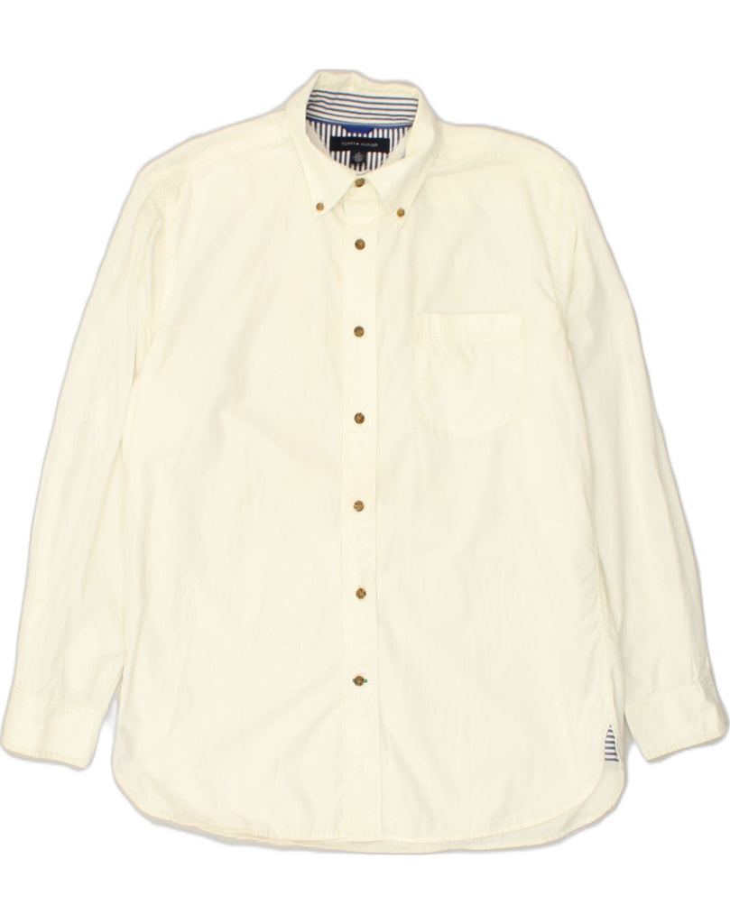 TOMMY HILFIGER Mens Shirt Medium Off White Cotton | Vintage Tommy Hilfiger | Thrift | Second-Hand Tommy Hilfiger | Used Clothing | Messina Hembry 