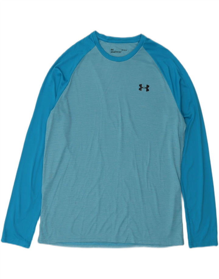 UNDER ARMOUR Mens Top Long Sleeve Large Blue Colourblock Polyester