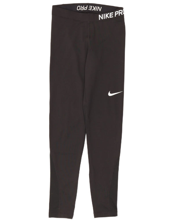 Nike Womens Dri Fit Graphic Leggings UK 8 Small Black Polyester