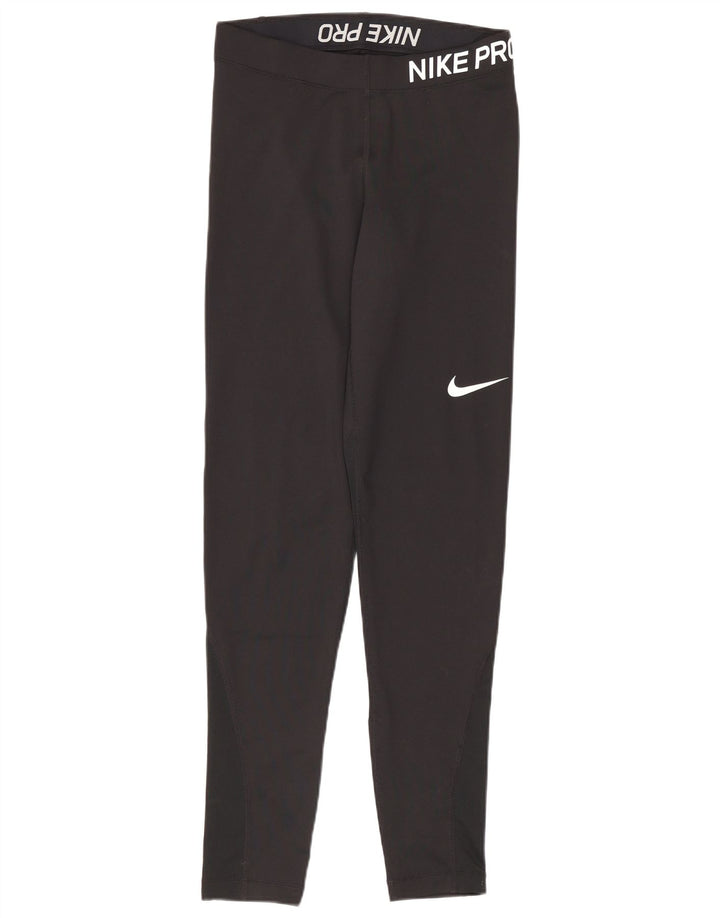Nike Womens Dri Fit Graphic Leggings UK 8 Small Black Polyester