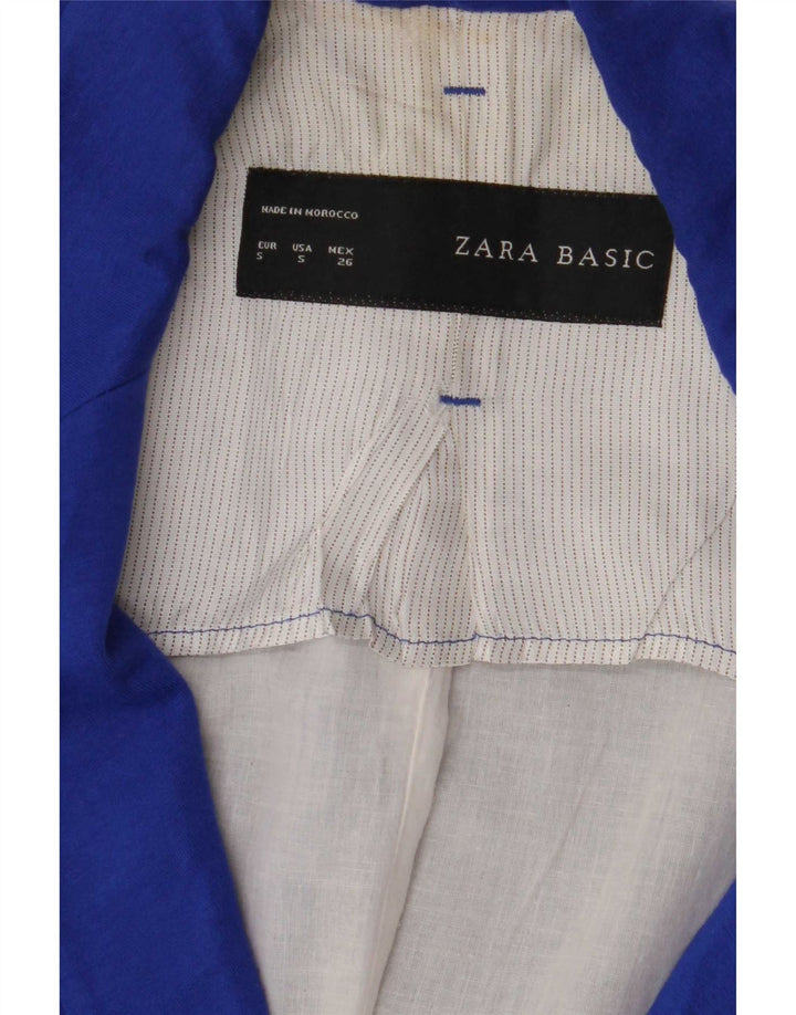 Zara Womens 1 Button Blazer Jacket UK 10 Small Blue Cotton