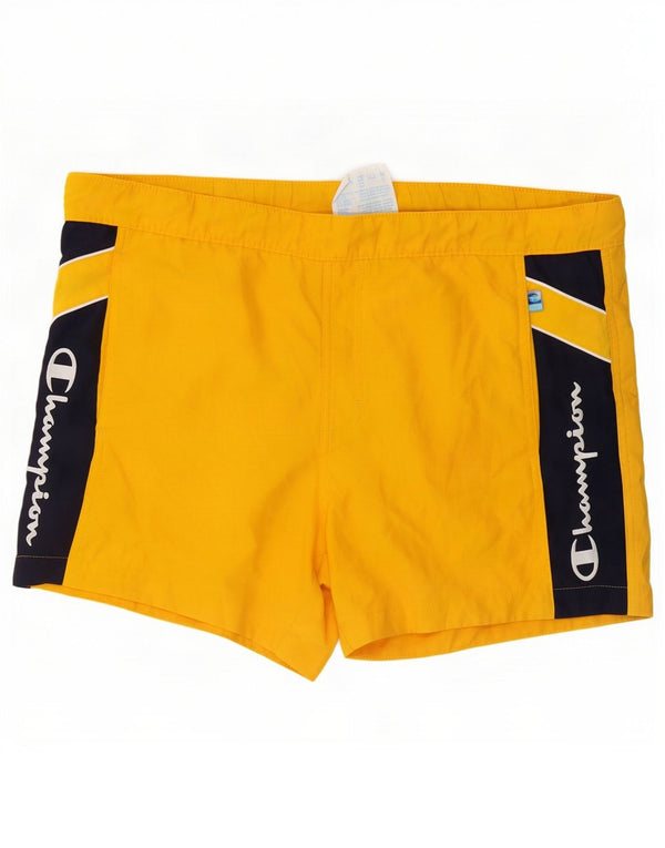 Champion Mens Graphic Swimming Shorts Medium Yellow Colourblock Polyester