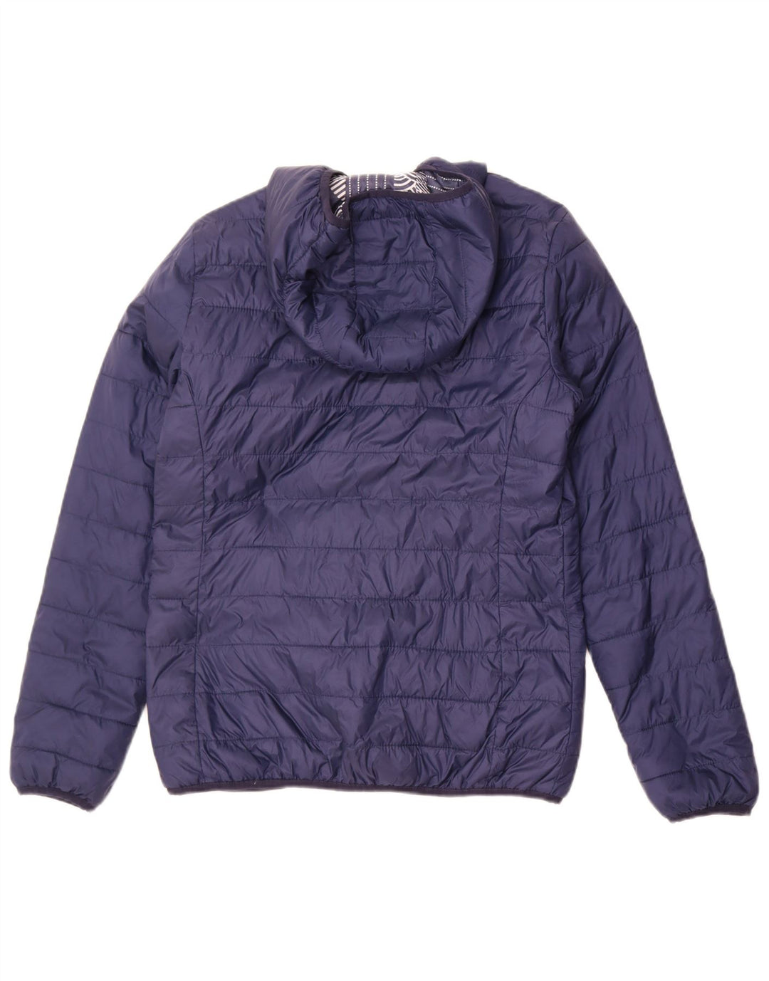 Champion Womens Hooded Padded Jacket IT 46 Large Navy Blue Patchwork