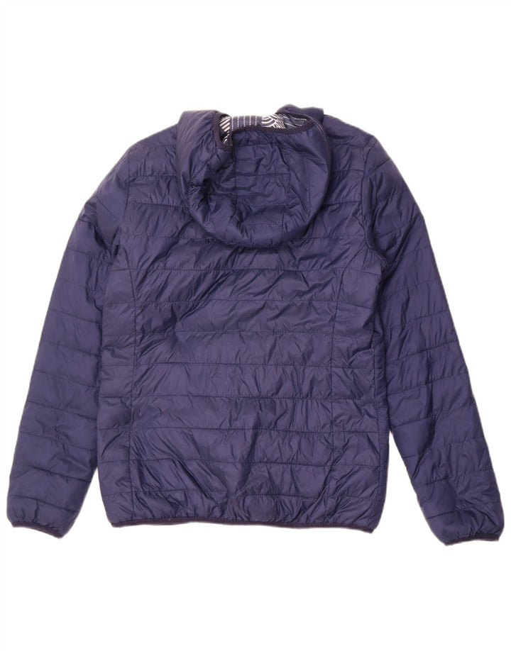 Champion Womens Hooded Padded Jacket IT 46 Large Navy Blue Patchwork
