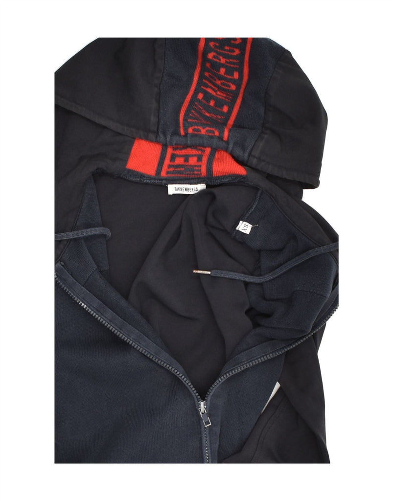 BIKKEMBERGS Womens Graphic Zip Hoodie Sweater UK 4 XS Navy Blue | Vintage Bikkembergs | Thrift | Second-Hand Bikkembergs | Used Clothing | Messina Hembry 