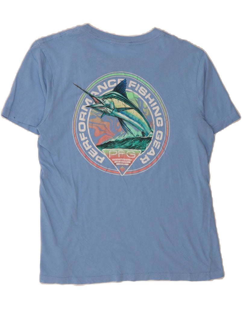 COLUMBIA Mens Graphic T-Shirt Top Small Blue Cotton Vintage Columbia and Second-Hand Columbia from Messina Hembry 