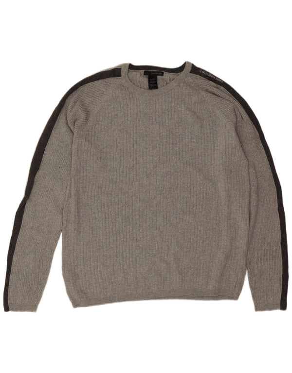Calvin Klein Jeans Mens Crew Neck Jumper Sweater 2XL Grey Colourblock