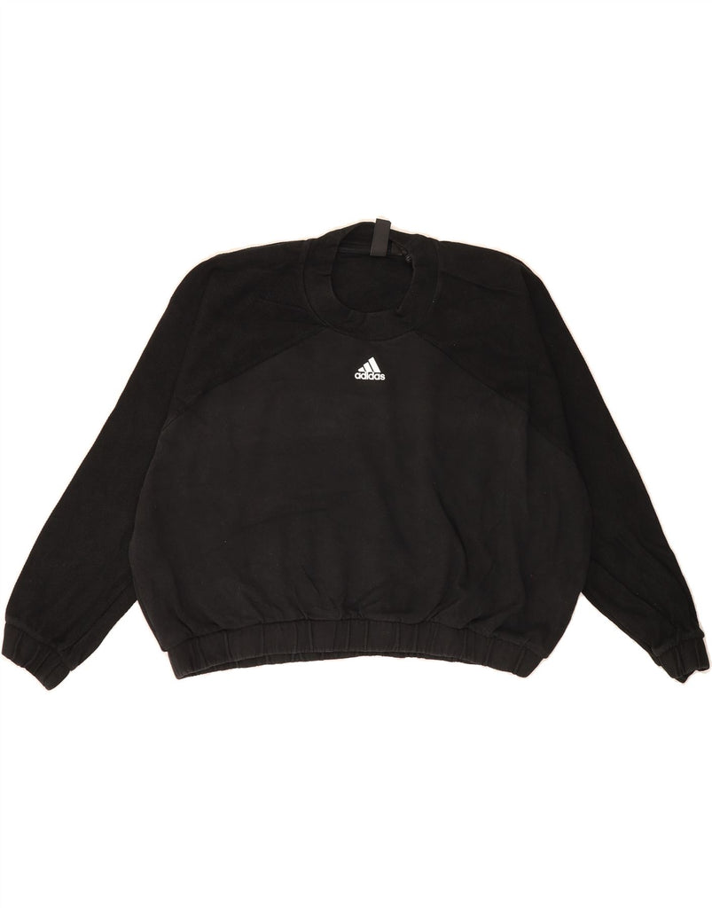 ADIDAS Womens Oversized Crop Sweatshirt Jumper UK 20/22 XL Black Cotton Vintage Adidas and Second-Hand Adidas from Messina Hembry 