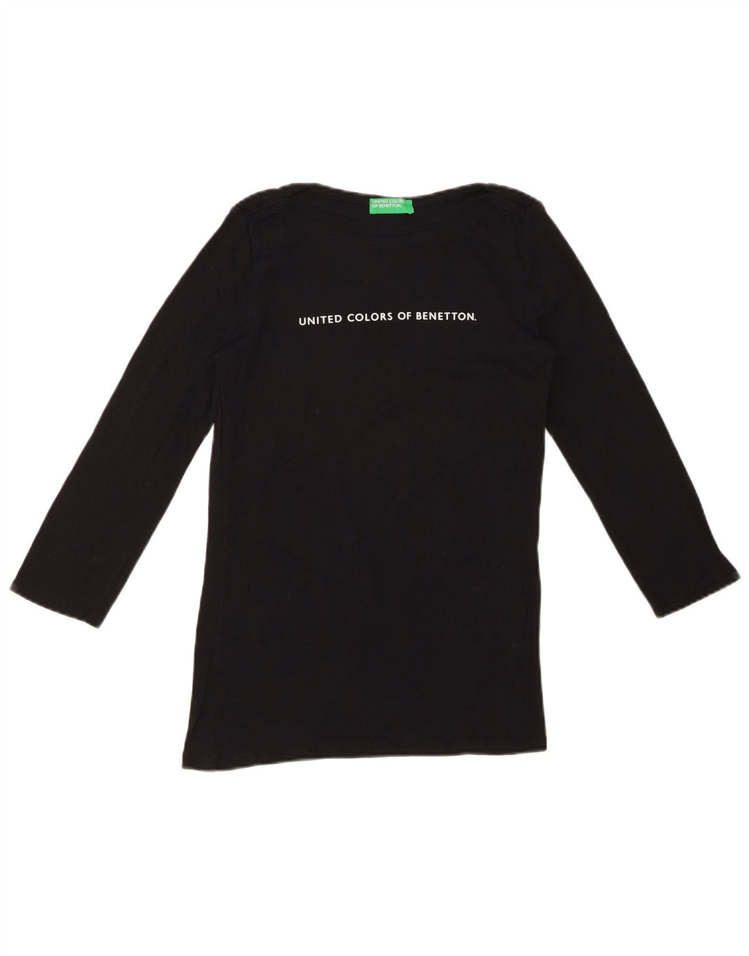 BENETTON Womens Graphic Top 3/4 Sleeve UK 8 Small Black