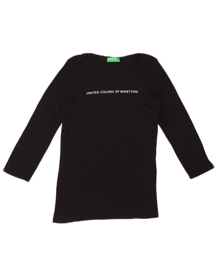 BENETTON Womens Graphic Top 3/4 Sleeve UK 8 Small Black
