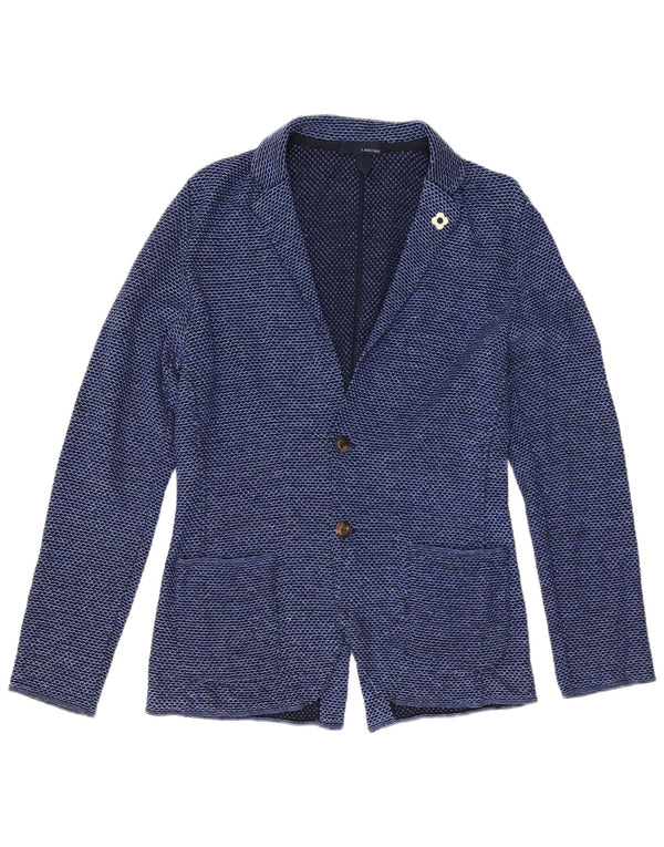 Lardini Womens 2 Button Blazer Jacket UK 12 Medium Blue Spotted Cotton