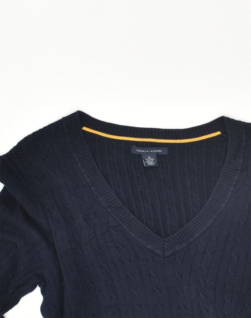 TOMMY HILFIGER Womens Slim Fit V-Neck Jumper Sweater UK 18 XL Navy Blue | Vintage Tommy Hilfiger | Thrift | Second-Hand Tommy Hilfiger | Used Clothing | Messina Hembry 