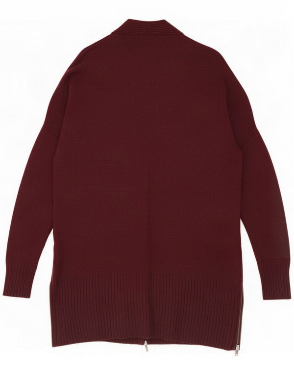 White Label Womens Oversized Longline Cardigan Sweater UK 10 Small Burgundy