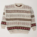 Vintage Mens Crew Neck Jumper Sweater Large Off White Geometric Wool