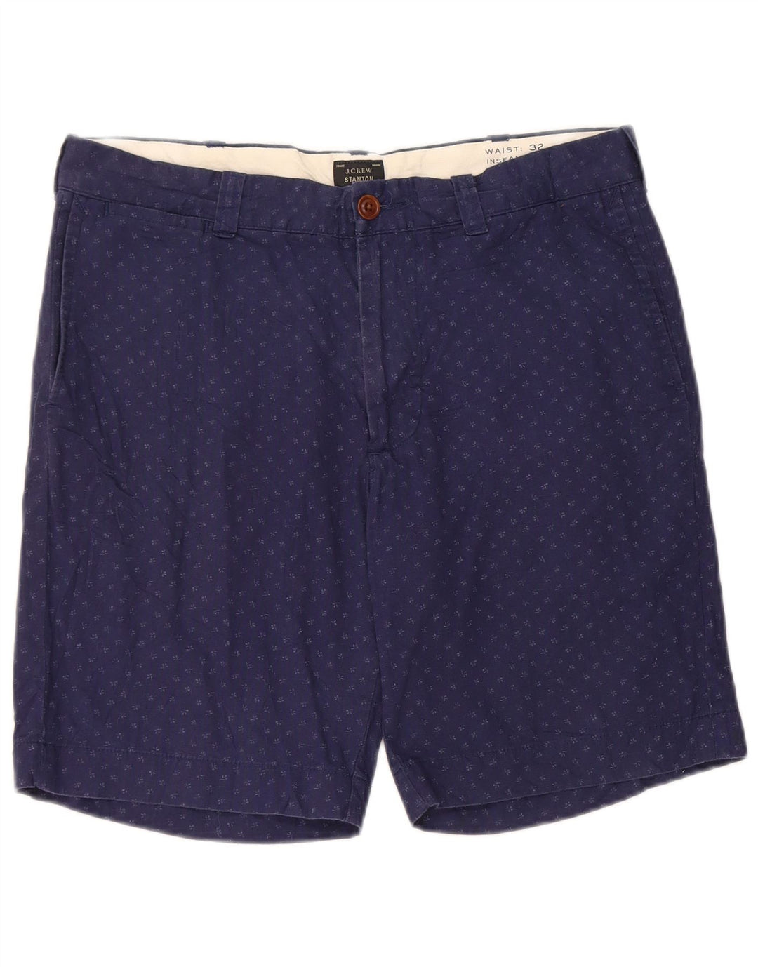 J. CREW Mens Stanton Chino Shorts W32 Medium  Navy Blue Spotted Cotton
