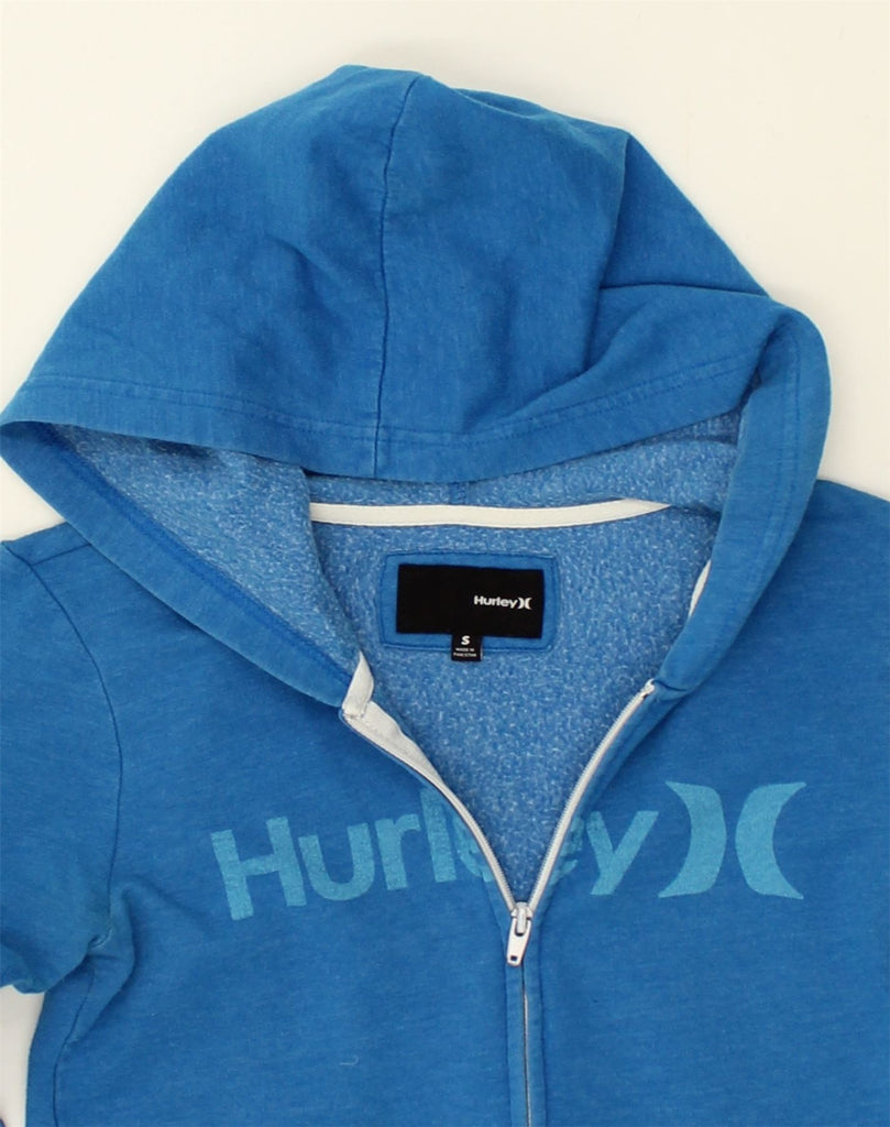 HURLEY Womens Graphic Zip Hoodie Sweater UK 8 Small Blue Cotton | Vintage Hurley | Thrift | Second-Hand Hurley | Used Clothing | Messina Hembry 