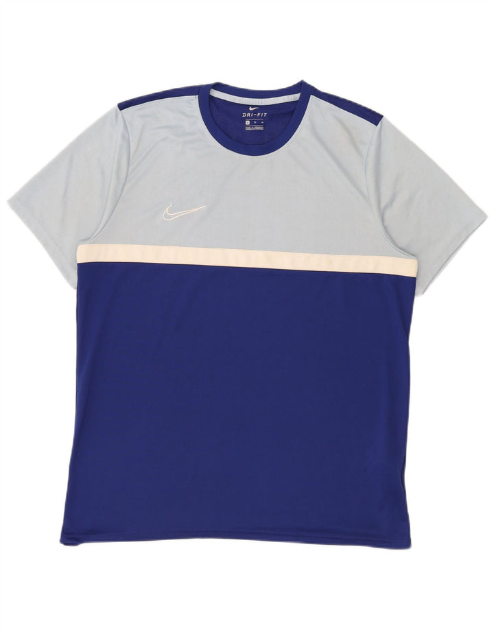 Nike Mens Dri Fit T-Shirt Top XL Blue Colourblock Polyester