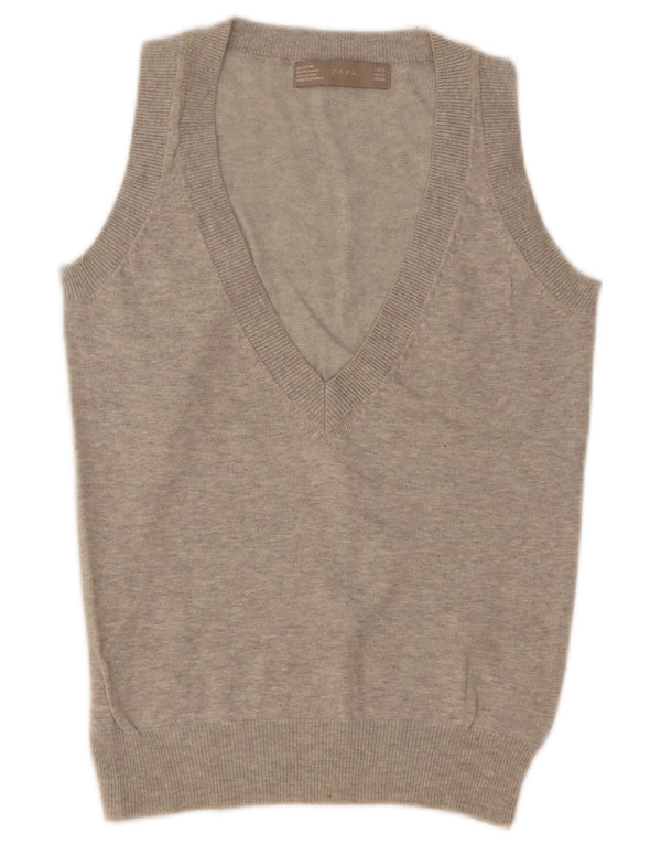 Zara Womens Vest Tank Top UK 8 Small Grey Flecked Cotton