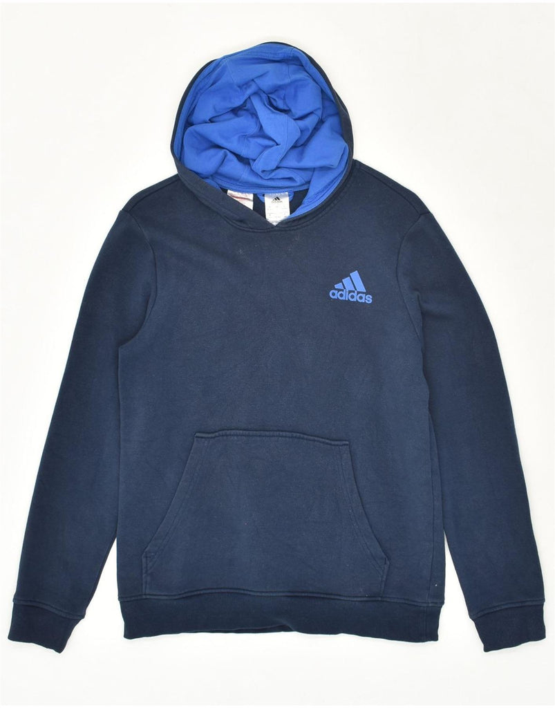 ADIDAS Boys Hoodie Jumper 13-14 Years Navy Blue Cotton | Vintage Adidas | Thrift | Second-Hand Adidas | Used Clothing | Messina Hembry 