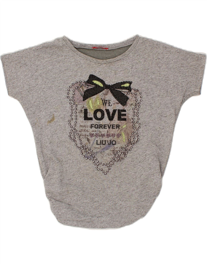 LIU JO JUNIOR Girls Batwing Graphic T-Shirt Top 9-10 Years Grey Polyester Vintage Liu Jo junior and Second-Hand Liu Jo junior from Messina Hembry 