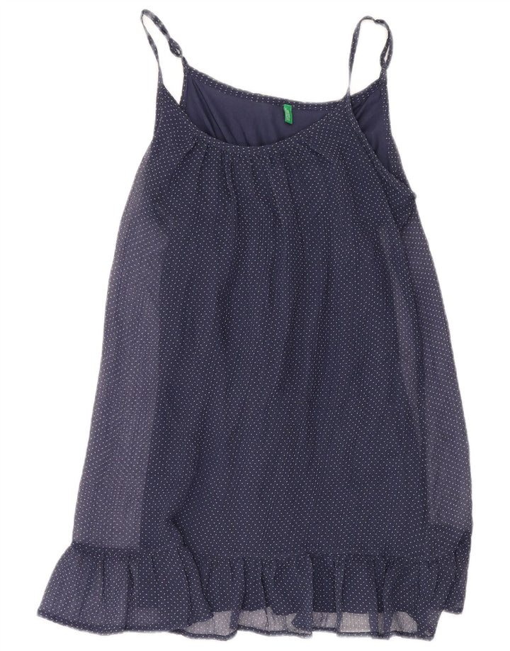 BENETTON Womens Sundress UK 10 Small Navy Blue Spotted Polyester