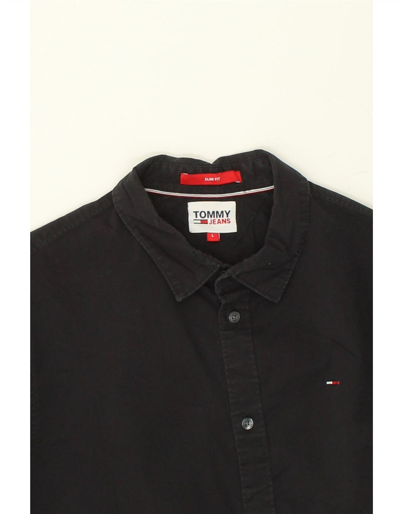 TOMMY HILFIGER Mens Slim Fit Shirt Large Black Cotton | Vintage Tommy Hilfiger | Thrift | Second-Hand Tommy Hilfiger | Used Clothing | Messina Hembry 