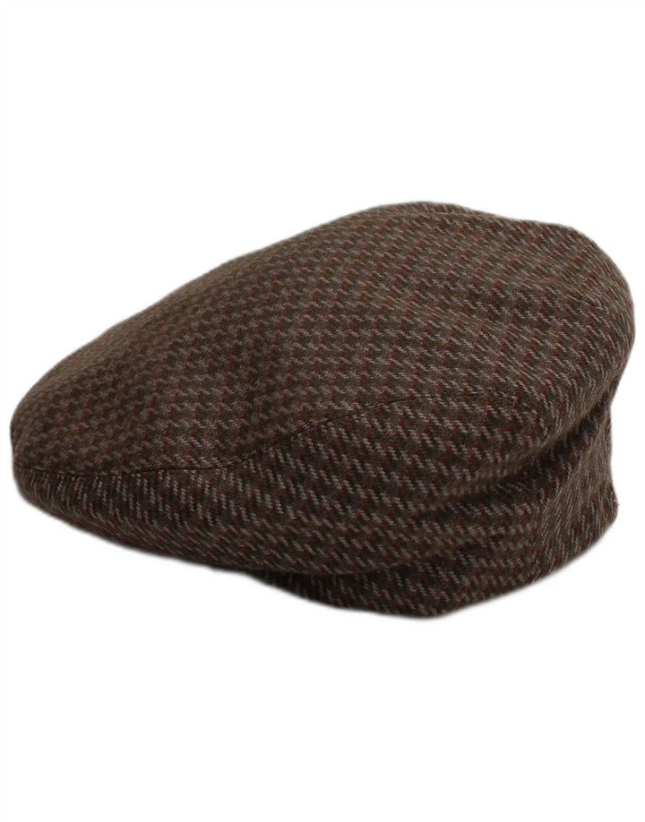 VINTAGE Mens Oxford Flat Cap Small Brown Houndstooth Classic