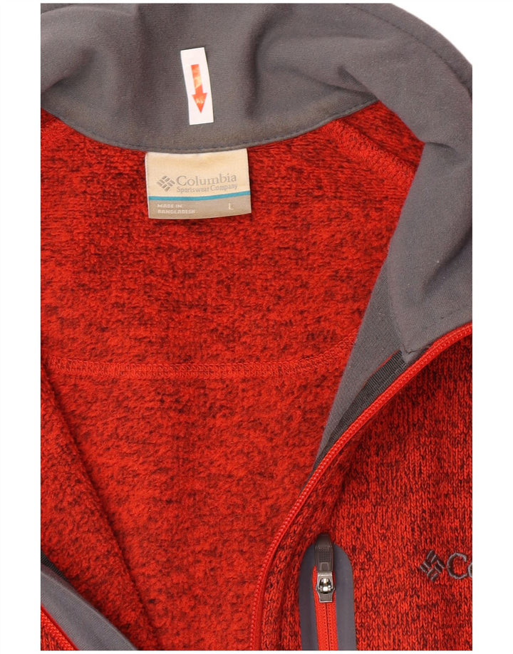Columbia Mens Cardigan Sweater Large Orange Flecked Polyester