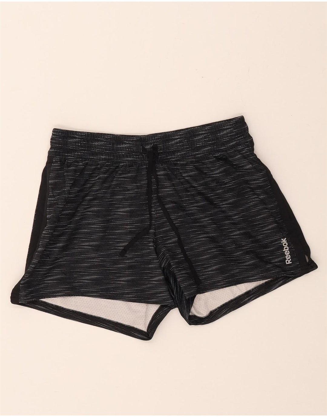 REEBOK Womens Sport Shorts UK 6 XS Black Striped Polyester Vintage Reebok and Second-Hand Reebok from Messina Hembry 