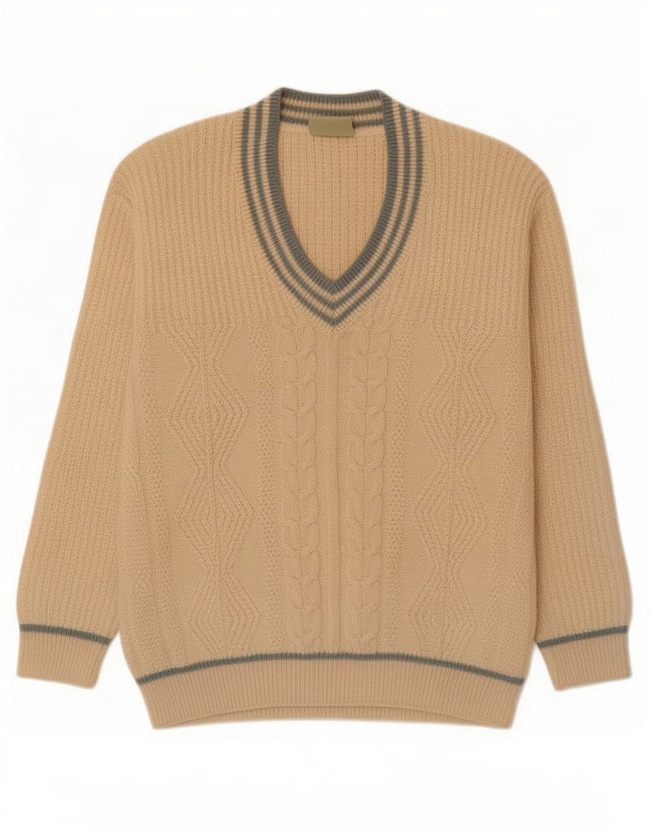 Rodes Mens V-Neck Jumper Sweater Large Off White Wool