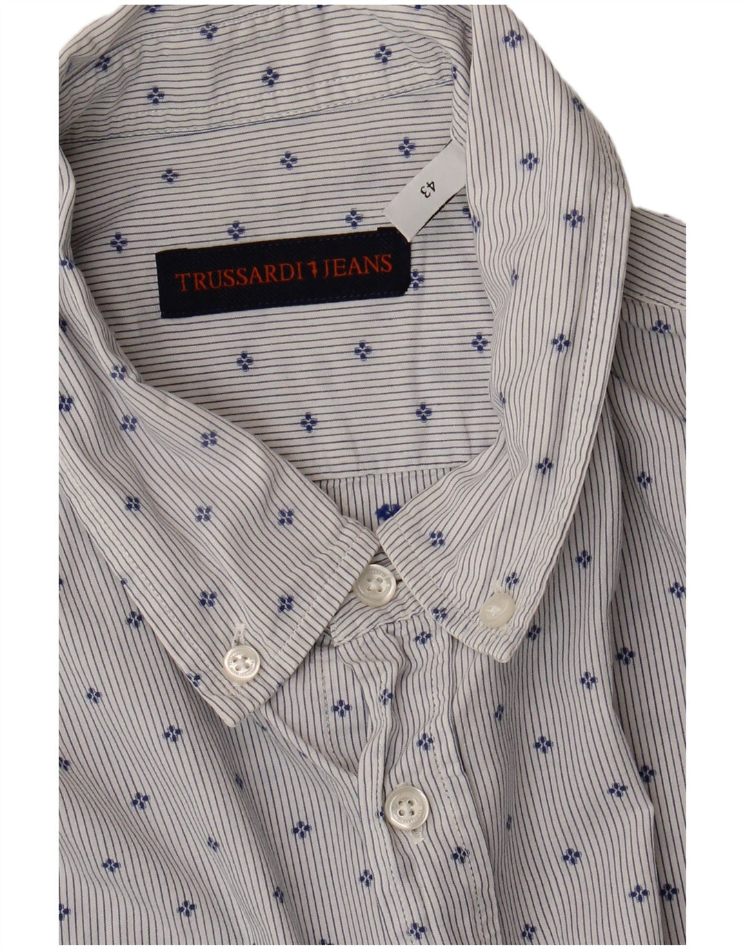 Trussardi Jeans Mens Shirt Size 43 Large Blue Spotted