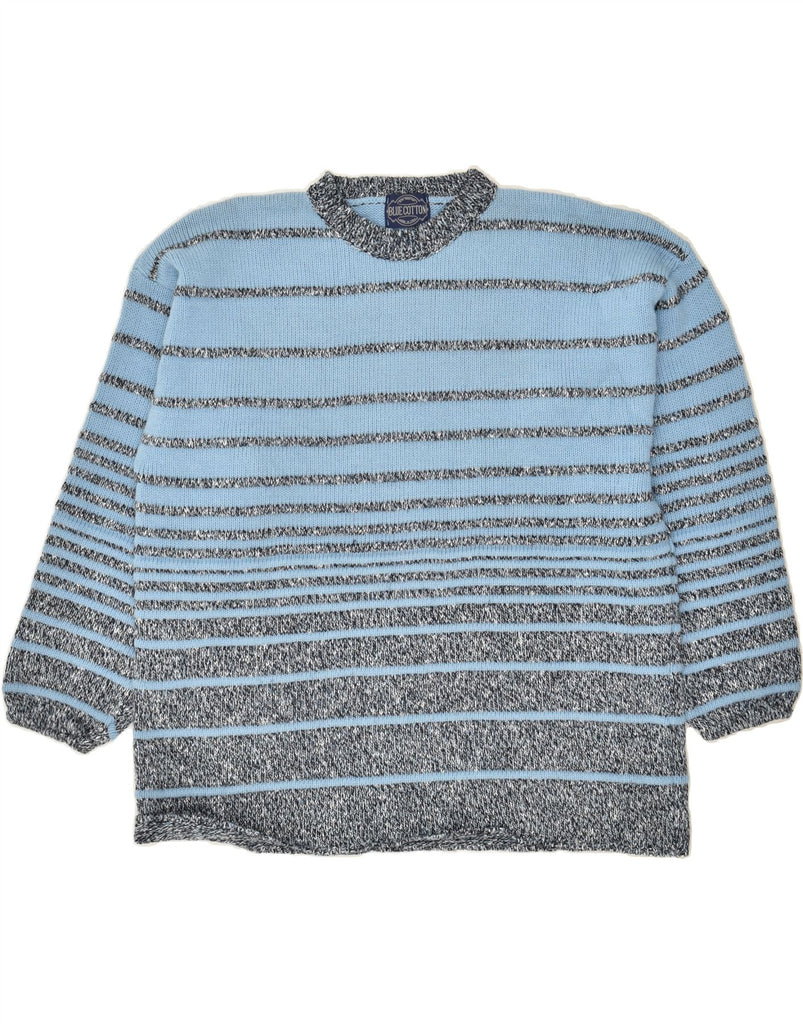 VINTAGE Mens Crew Neck Jumper Sweater Large Blue Striped Wool Vintage Vintage and Second-Hand Vintage from Messina Hembry 