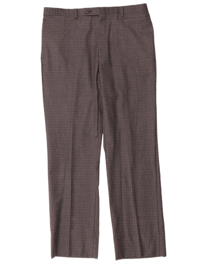 Tommy Hilfiger Mens Straight Suit Trousers W34 L33 Grey Check Wool