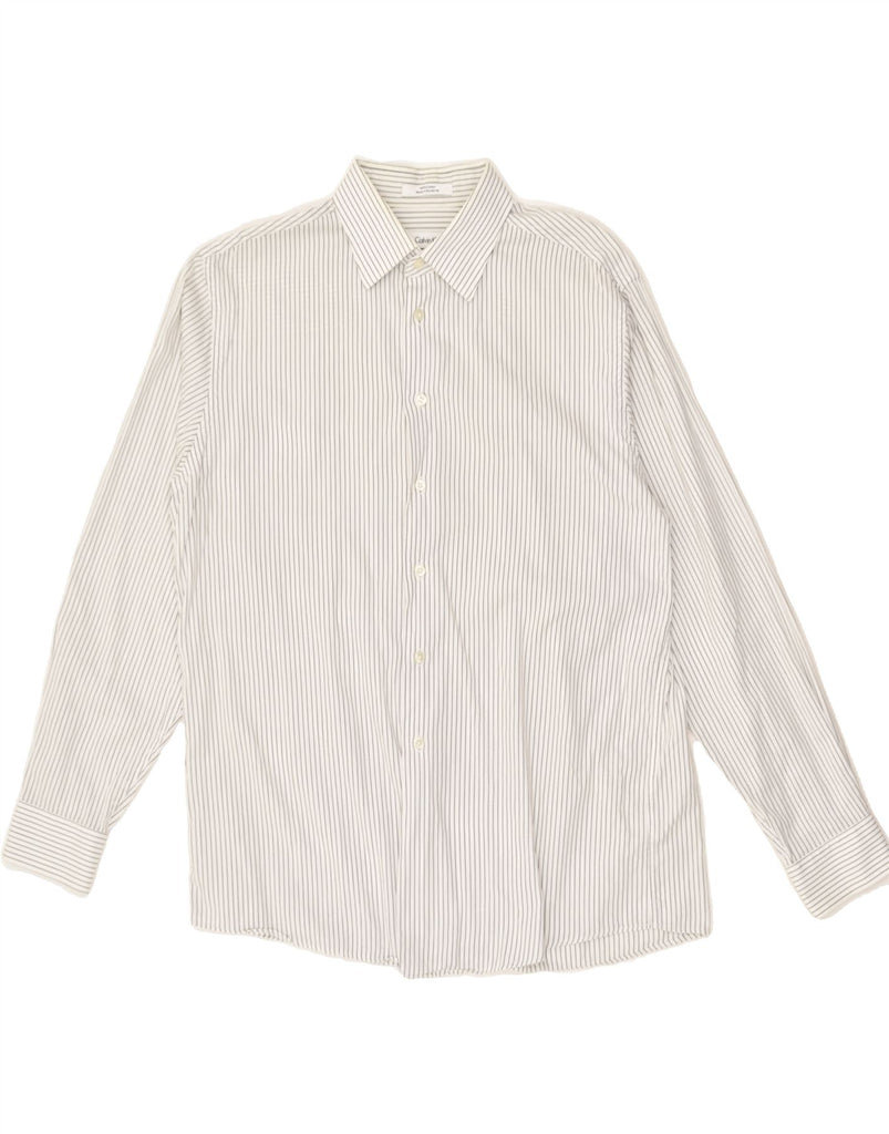 CALVIN KLEIN Mens Slim Fit Shirt Size 16 1/2 34-36 Large White Pinstripe | Vintage Calvin Klein | Thrift | Second-Hand Calvin Klein | Used Clothing | Messina Hembry 