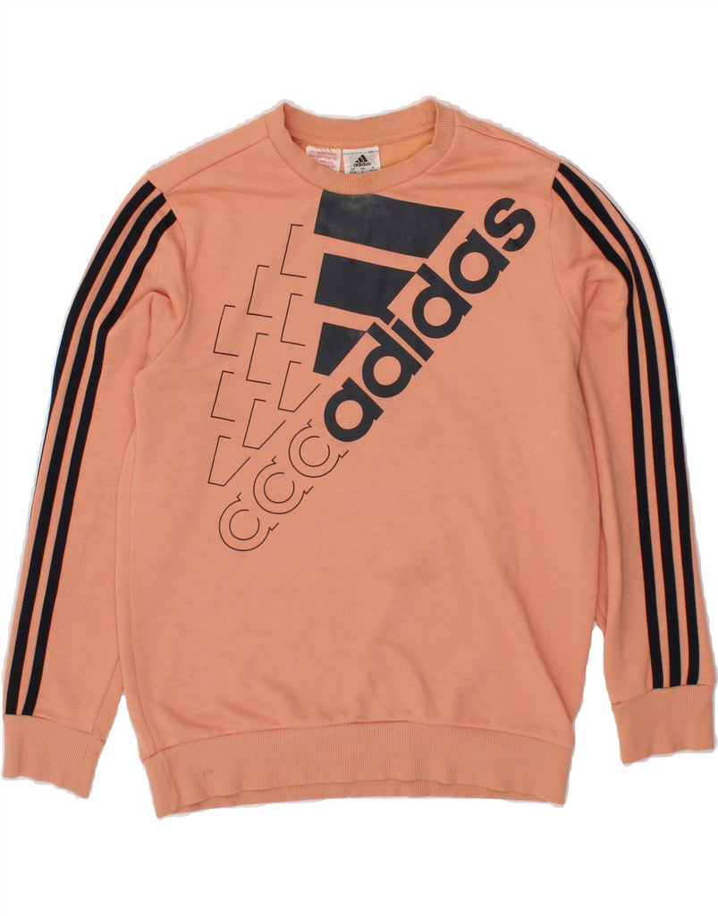 ADIDAS Girls Graphic Sweatshirt Jumper 13-14 Years Pink Cotton Vintage Adidas and Second-Hand Adidas from Messina Hembry 