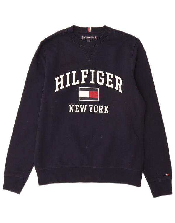 Tommy Hilfiger Mens Graphic Sweatshirt Jumper Small Navy Blue Cotton