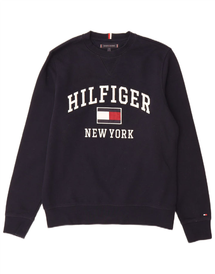 Tommy Hilfiger Mens Graphic Sweatshirt Jumper Small Navy Blue Cotton
