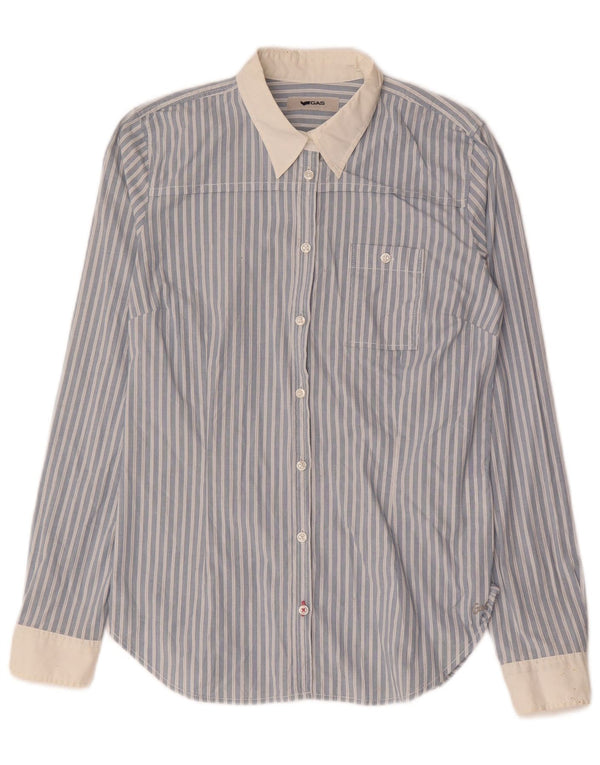 Gas Womens Shirt UK 12 Medium Blue Pinstripe Cotton