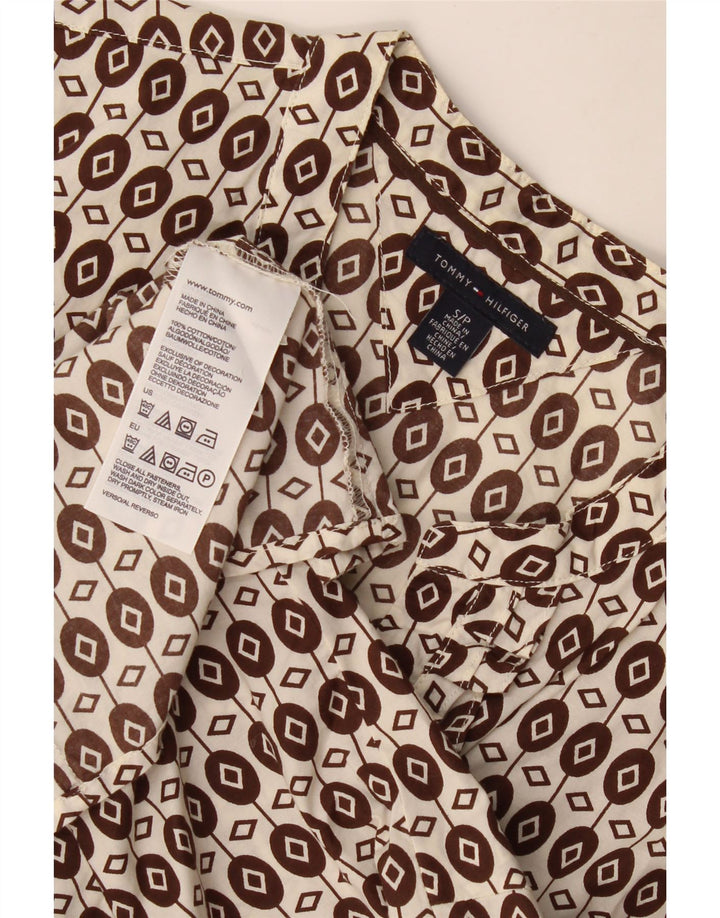 Tommy Hilfiger Womens Ruffle Front Blouse Top UK 10 Small Brown Geometric
