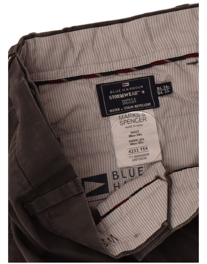Marks & Spencer Mens Blue Harbour Straight Chino Trousers W34 L33 Grey