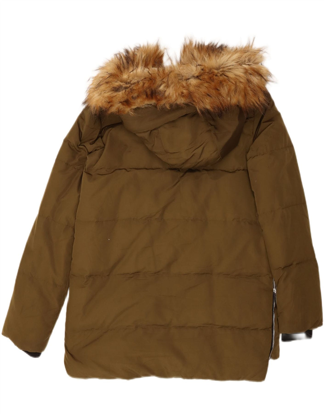 Zara Womens Hooded Padded Jacket UK 10 Small Khaki Polyester