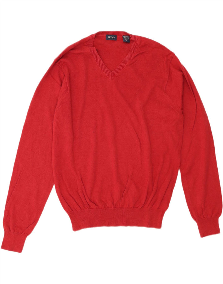 IZOD Mens V-Neck Jumper Sweater Medium Red Cotton Vintage Izod and Second-Hand Izod from Messina Hembry 
