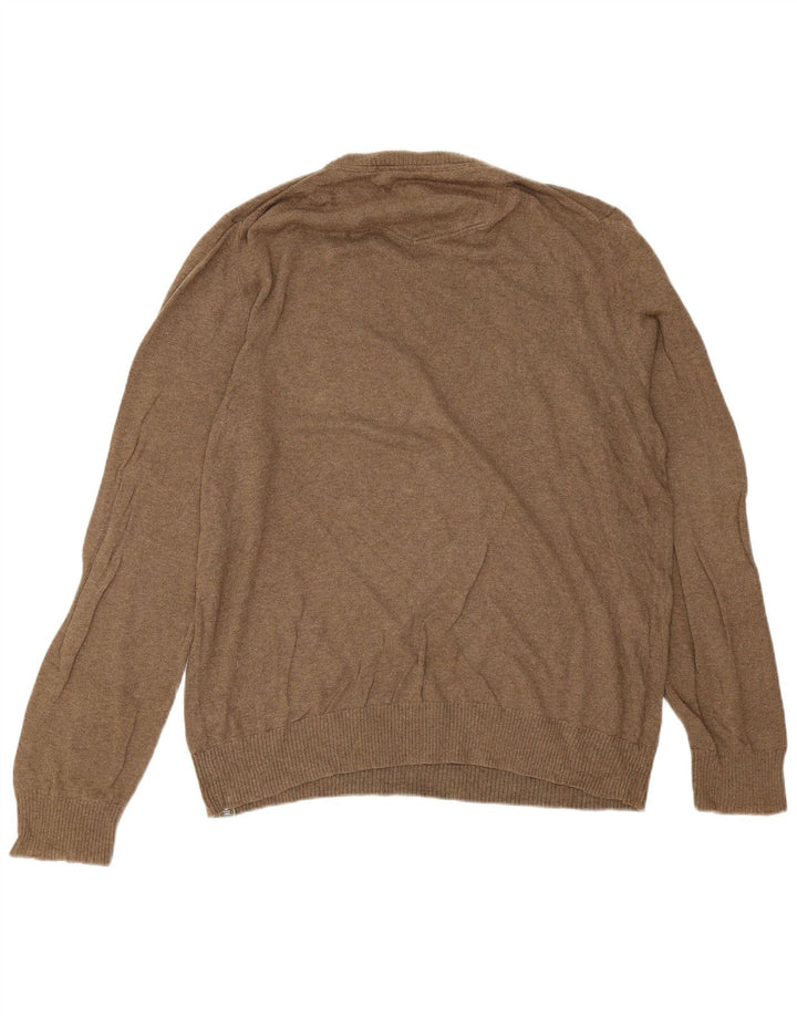 Fat Face Mens V-Neck Jumper Sweater Large Brown Cotton